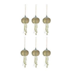 Set of 6 Elegant Golden Sea Urchin Shell Hanging Ornaments Beaded Accents